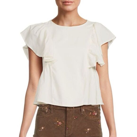 Wildfox Tops - NWT WILDFOX Ivory Cotton Ruffle‎ Flutter Sleeve Top, Large